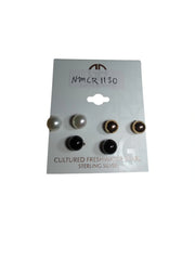 Gold Tone Faux Pearl & Black Bead Earring Set – 3 Pairs by Giani Bernini Fashion Jewelry for Women