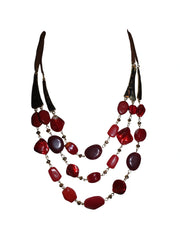 Gold Tone Red Enamel 3-Tier Necklace – Diva General Statement Fashion Jewelry for Women