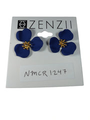 Zenzii Gold Tone Blue Enamel Flower Earrings – Bold Statement Fashion Jewelry for Women