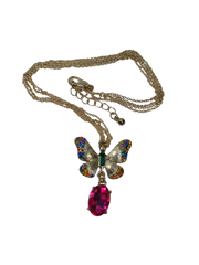 Gold Tone Rhinestone Butterfly Pendant Necklace – Fashion Jewelry Statement Piece INC Style Glam