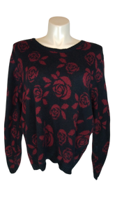 Salon Studio Black/Red Roses Pattern Sweater