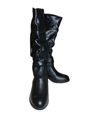 Women Black Faux Leather Tall Boots