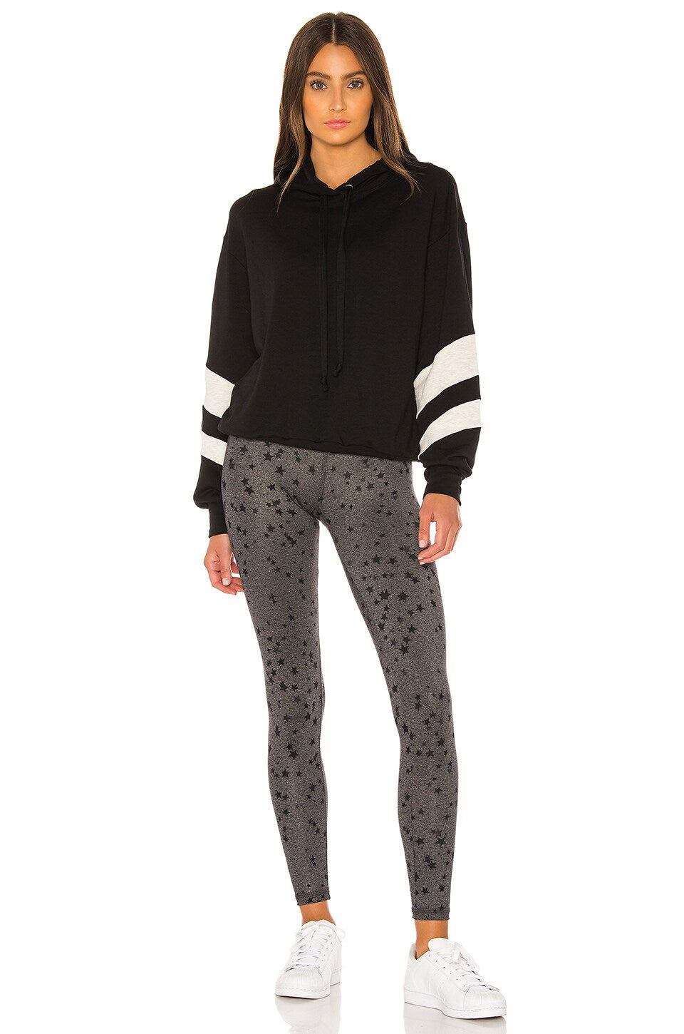 STRUT-THIS Josie Sweatshirt in Black & White - Attached Drawstring Hood