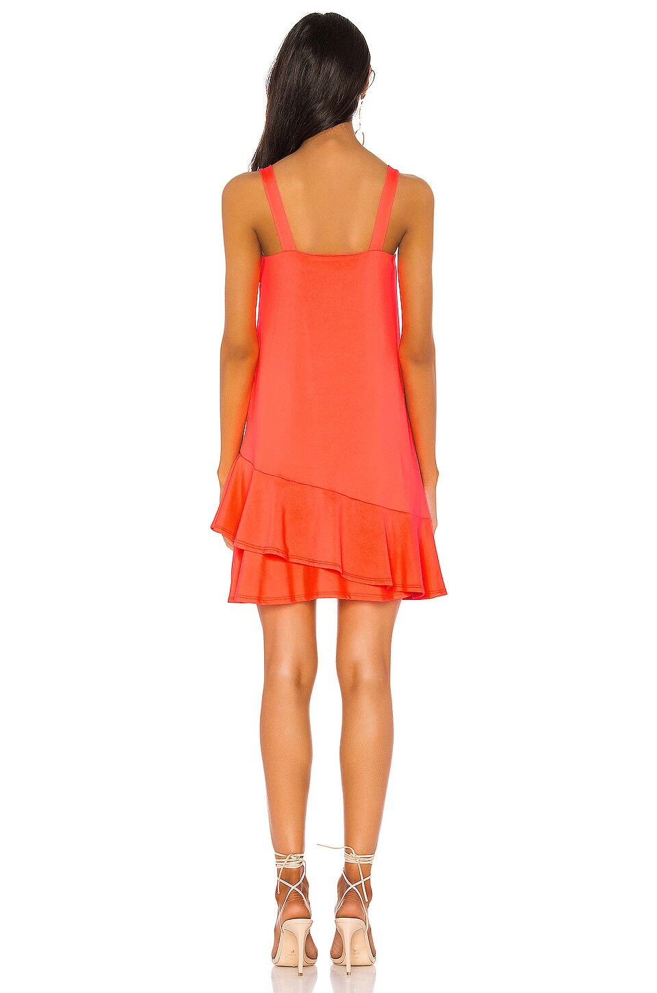 Susana Monaco Crossover Ruffle Wide Strap Dress in Neon Flame