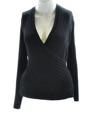 INC International Concepts Plus Size Pointelle Surplice Sweater in Deep Black