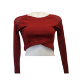 House of Three Burgundy Long Mesh Sleeve Crop Sweater