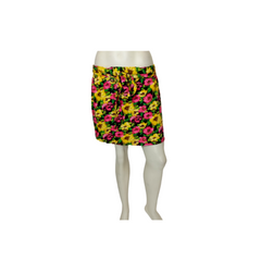 4 Ena Pink/Yellow Print Belted Miniskirt Small