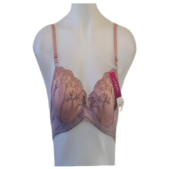 Lingyuli Embroidered Lace Bra with Hearts & Leaf in Center Lilac
