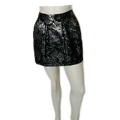 3 Ena Black/Pewter Floral Print Metallic Pleated Miniskirt