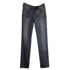 R1893 jeweled mid rise straight leg blue jeans