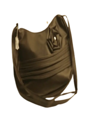 Women Brown Faux Leather Purse Handbag with Flower