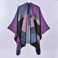 Urban Coco Striped/Patterned Poncho Fuchsia/Gray One Size