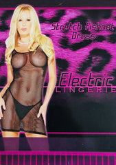 Electric Lingerie Sexy Stretch Fishnet Dress & G-String Set Black