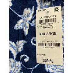 Charter Club Blue & White Lace-Trim Floral-Print Pajama Chainstitch