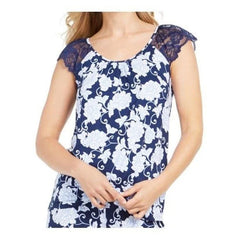 Charter Club Blue & White Lace-Trim Floral-Print Pajama Chainstitch