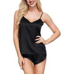 INK+IVY Womens Satin Cami Short Set Black