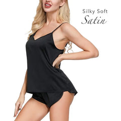 INK+IVY Womens Satin Cami Short Set Black