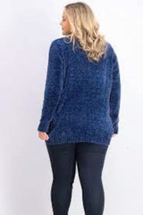 Karen Scott Plus Size V-Neck Chenille Sweater in Estate Blue