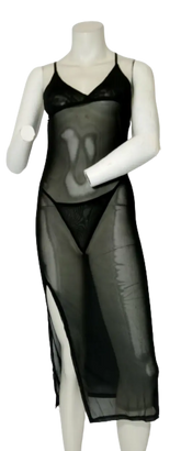 Fine Mesh Slip and Thong Set Black