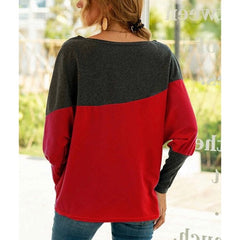 Baisico Red & Gray Color Block Balloon Sleeve Boatneck Top