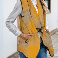 Floral Blooming Yellow & Gray Plaid Button Pocket Vest