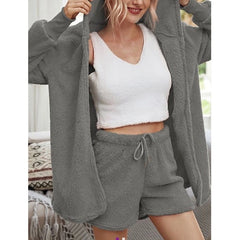 Floral Blooming Gray Fuzzy Hooded Robe Set