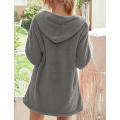 Floral Blooming Gray Fuzzy Hooded Robe Set