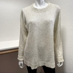 Salon Studio Cream Sparkly Sequined Ribbed Edge Sweater
