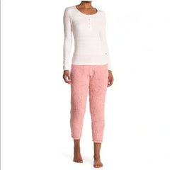 BEARPAW Pink & White Plush Pajama Set & Non-Medical Face Cover