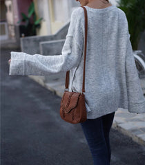 Jiana Light Gray Oversize Off-Shoulder Sweater
