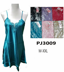 Paris Pink Satin Charmeuse Chemise with Lace Trim