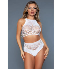 Be Wicked Ring My Bell 2 Pc Halter Neck Lace Bodysuit (Thong Not Included)
