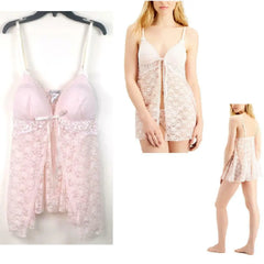 California Dynasty Linea Donatella Stretch Lace Babydoll Nightgown Pink