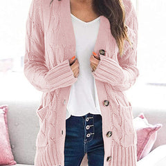Knoeasy Pink Cable-Knit Button-Up Cardigan