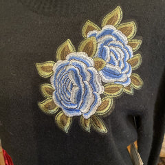 Berek Appliqued Flowers Black & Green Sweater