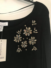 Charter Club Deep Black Rhinestone Studded Top