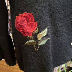 Berek Appliqued Flowers Black & Green Sweater