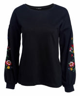 Kate C Floral Embroidered Bishop-Sleeve Top size S