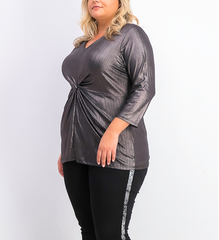 Alfani Plus Size Black Metallic Twist-Front Top size 1X
