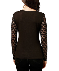 Milan Kiss Black Lace Sleeve V-Neck Top size M