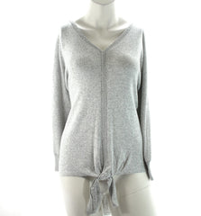 Style & Co. Plus Size Tie-Hem Sweater in Grey White