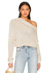 Tularosa Aria Off Shoulder Pointelle Sweater in Blush Rose