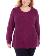 Karen Scott Plus Size Fuchsia Marled Cable-Knit Panel Sweater