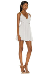 Michael Costello x REVOLVE Etta Mini Wrap Dress in Baby Blue - size XS