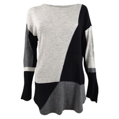 INC International Concepts Plus Size Long-Sleeve High-Low Sweater in Grey Colorblock