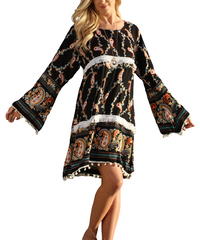 Ananda's Collection Paisley Tassel-Accent Shift Dress - One Size Plus