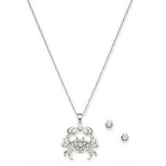 Charter Club Silver-Tone Crystal Stud Earrings with Crab Necklace