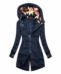 Pocket Contrast-Hood Thumbhole Zip-Up Hoodie L