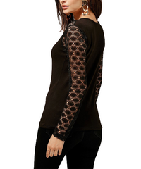 Milan Kiss Black Lace Sleeve V-Neck Top size M