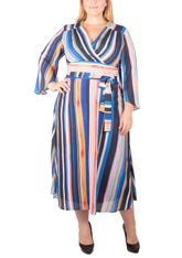 NY Collection Plus Size Striped Belted Multicolor Wrap Dress size 1X